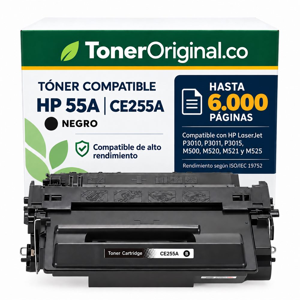 Tóner genérico HP 55A CE255A negro compatible para impresoras HP LaserJet P3010 P3011 P3015 M500 M520 M521 y M525